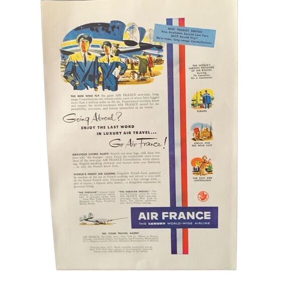Vintage 1952 Air France Going Abroad? Ad Advertisement - Picture 2 of 3